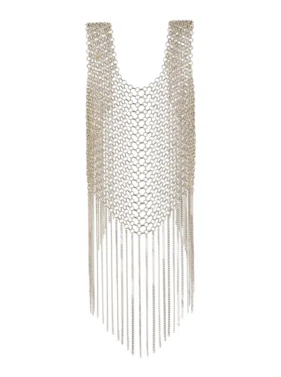 Shop Silvia Gnecchi Silver-tone Vest With Fringes In Metal Mesh Woman In Grey