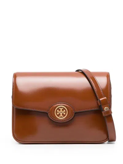 Tory Burch Robinson Spazzolato Shoulder Bag In Dark Sienna