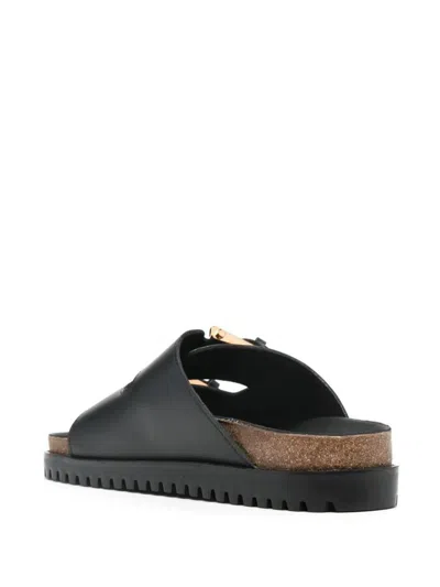 Shop Versace Calf Leather Sandals Shoes In Black