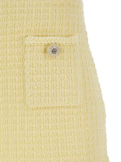Shop Self-portrait Mini Yellow Skirt With Flounce And Jewel Buttons In Tweed Woman