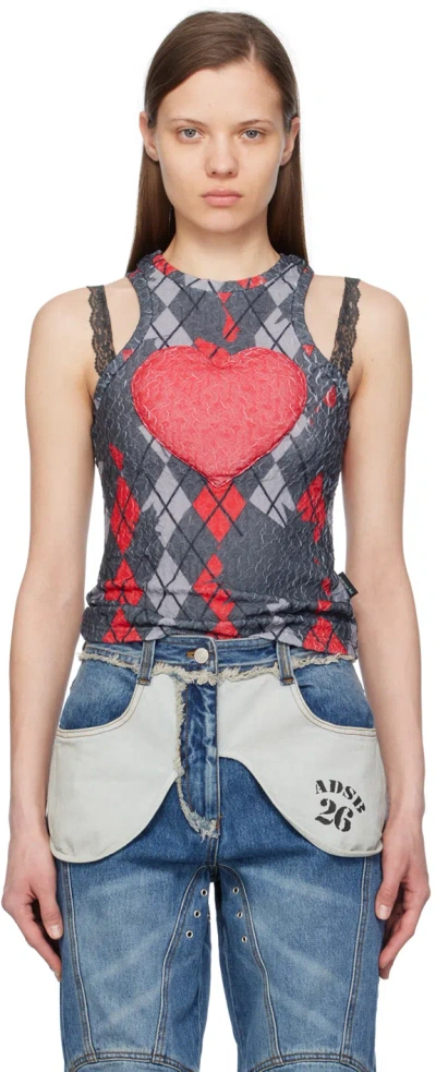 Shop Andersson Bell Ssense Exclusive Gray & Red Puffy Heart Saver Tank Top In Charcoal/red