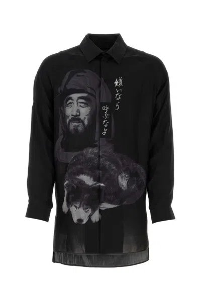 Shop Yohji Yamamoto Graphic Printed Oversized Shirt In Black