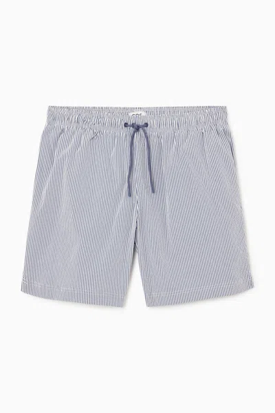 Shop Cos Striped Seersucker Swim Shorts In Blue
