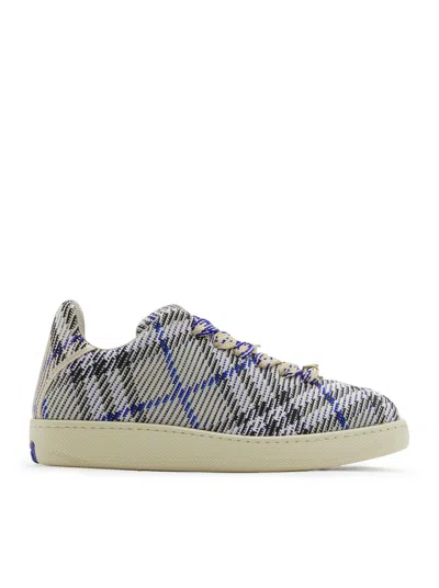 Shop Burberry Box Sneaker With Knitted Check In Nude & Neutrals