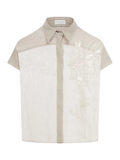 Shop Brunello Cucinelli Shirt In Transparent Fabric In Nude & Neutrals