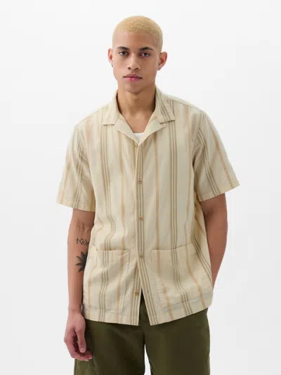Shop Gap Linen-cotton Resort Shirt In Beige Stripe