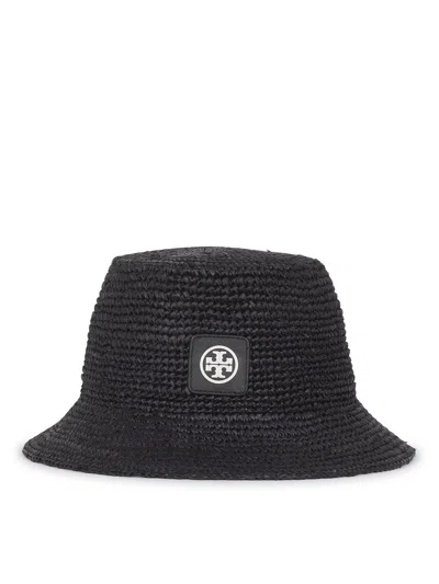 Shop Tory Burch Logo Patch Woven Bucket Hat In Black
