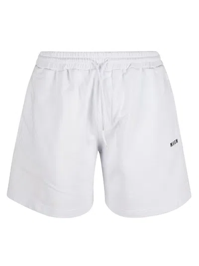 Shop Msgm Logo Printed Drawstring Shorts In White