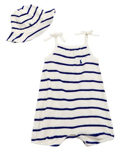 Shop Polo Ralph Lauren Baby Girl's Striped Terry Cloth Shortalls & Bucket Hat Set In Deckwash White