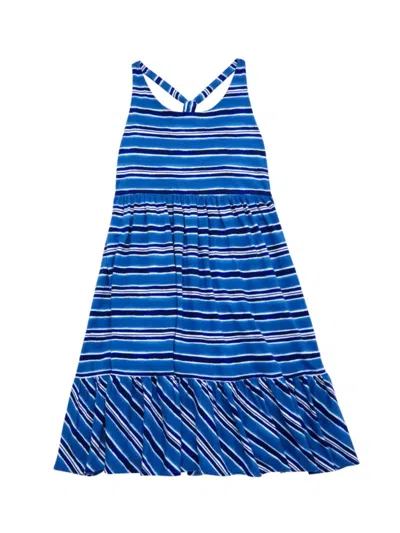 Shop Polo Ralph Lauren Little Girl's & Girl's Striped Knotted Dress In Salt Washed Awning White