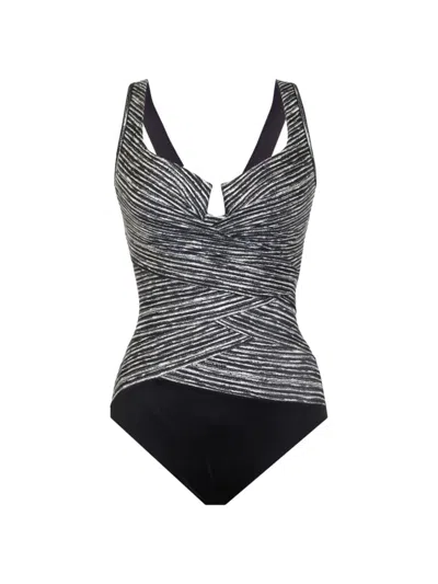 Shop Miraclesuit Swim Women's Selenite Layered Escape One-piece Swimsuit In Black White