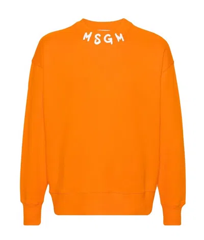 Shop Msgm Logo Printed Crewneck Sweatshirt In Orange