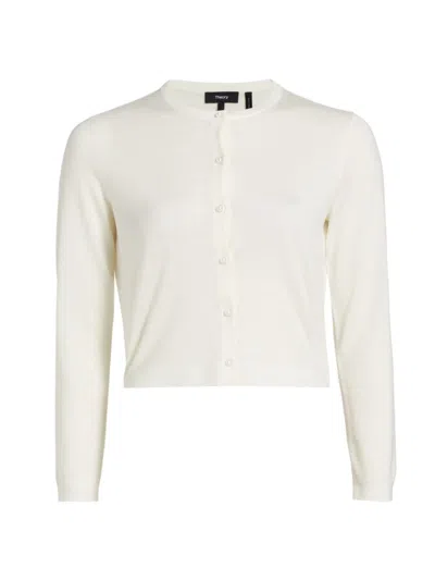 Shop Theory Women's Cropped Wool Cardigan In New Ivory