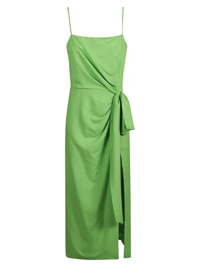Shop Msgm Kotted Waist Flamed Slip Dress In Green