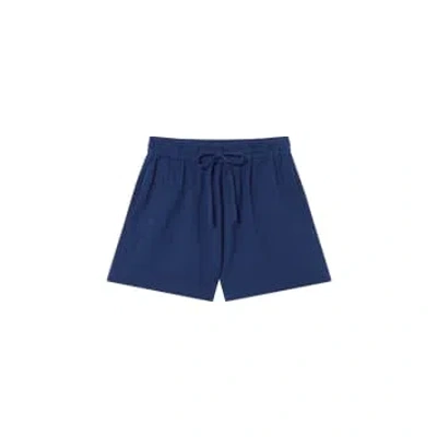 Shop Thinking Mu Navy Big Seersucker Geranio Shorts In Blue