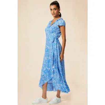 Shop Aspiga Demi Wrap Dress Blue/white