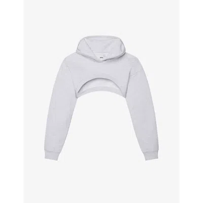Shop Khy Cropped Dropped-shoulder Cotton Hoody In Heather Grey