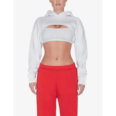 Shop Khy Cropped Dropped-shoulder Cotton Hoody In Heather Grey