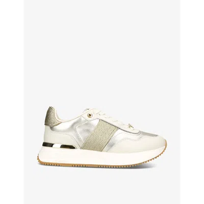 Shop Carvela Flare Gala Woven-panel Leather Low-top Trainers In Gold
