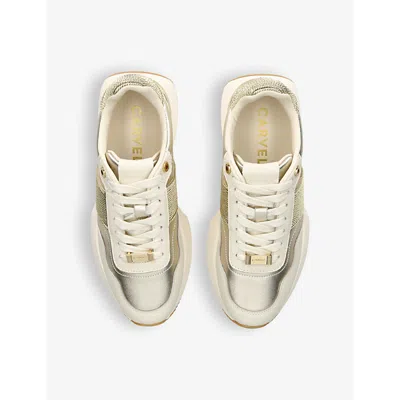 Shop Carvela Womens Gold Flare Gala Woven-panel Leather Low-top Trainers