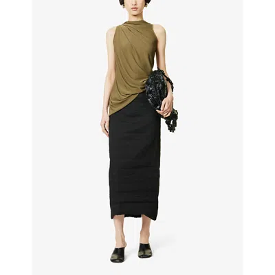 Shop Uma Wang Women's Black Glow Slim-fit Linen-blend Midi Skirt