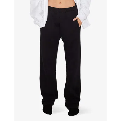Shop Khy Wide-leg Mid-rise Cotton-terry Jogging Bottoms In Black