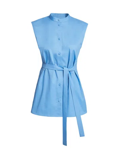 Shop Santorelli Women's Lizette Tie-waist Cotton-blend Sleeveless Shirt In Cornflower