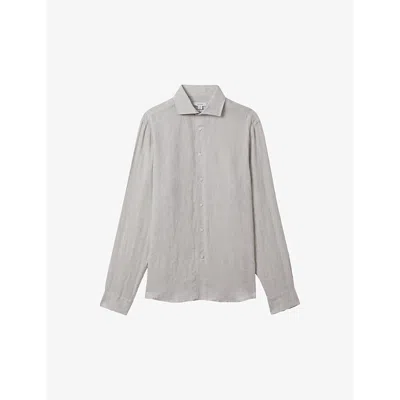 Shop Reiss Men's Stone Ruban Cutaway-collar Regular-fit Linen Shirt