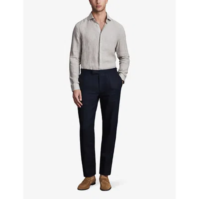 Shop Reiss Men's Stone Ruban Cutaway-collar Regular-fit Linen Shirt