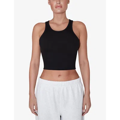 Shop Khy Womens Black Raw-hem Cropped Stretch-cotton Jersey Tank Top