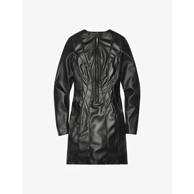 Shop Khy Womens Black Zip-front Slim-fit Faux-leather Mini Dress