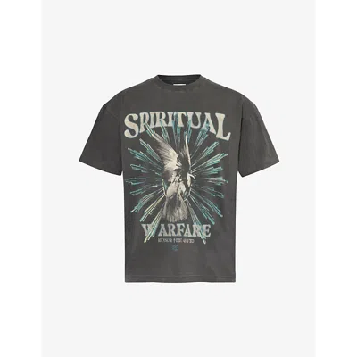 Shop Honor The Gift Men's Black Spiritual Conflict Graphic-print Cotton-jersey T-shirt