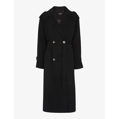 Shop Whistles Womens Black Riley Belted Woven Trench Coat