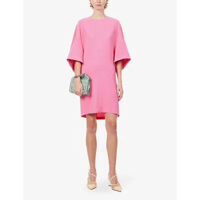 Shop Stella Mccartney Women's Bright Pink Cape-effect Draped Crepe Mini Dress