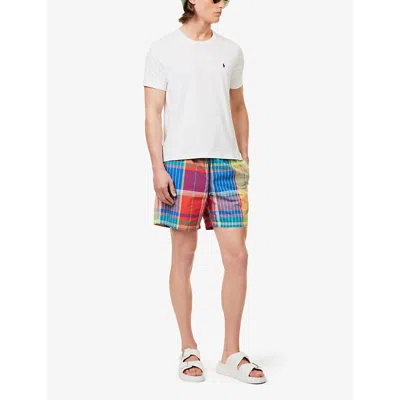 Shop Polo Ralph Lauren Men's 6313 Red/ Yellow Multi Patch-work Logo-embroidered Swim Shorts