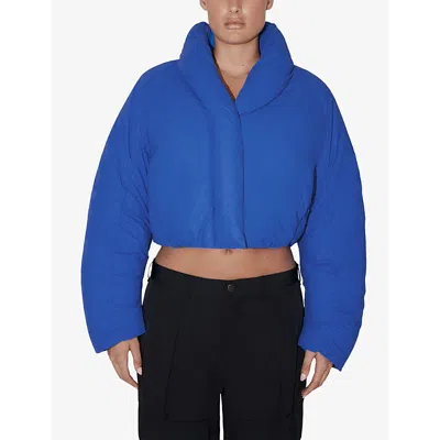 Shop Khy Women's Cobalt Padded Cropped Boxy-fit Shell Hooded Puffer Jacket
