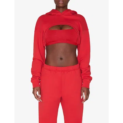 Shop Khy Women's Red Cropped Dropped-shoulder Cotton Hoody