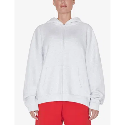 Shop Khy Women's Heather Grey Zip-through Oversized-fit Cotton-terry Hoody