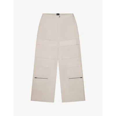 Shop Khy Women's Stone Zipped-pocket Oversized-fit Wide-leg Low-rise Woven Cargo Trousers