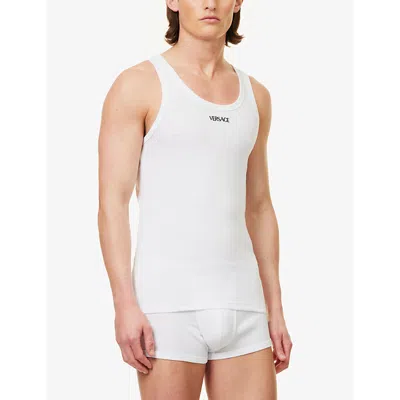 Shop Versace Mens Optical White Brand-embroidered Stretch-cotton Vest Top