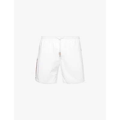 Shop Eleventy Men's Bianco Moro Beige Drawstring-waist Flap-pocket Swim Shorts