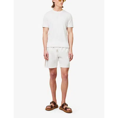 Shop Eleventy Men's Bianco Moro Beige Drawstring-waist Flap-pocket Swim Shorts