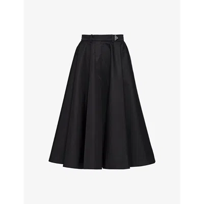 Shop Prada Re-nylon Logo-plaque High-rise Pleated Skirt In Black