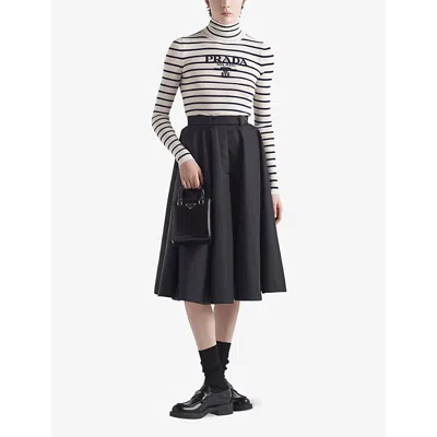 Shop Prada Re-nylon Logo-plaque High-rise Pleated Skirt In Black