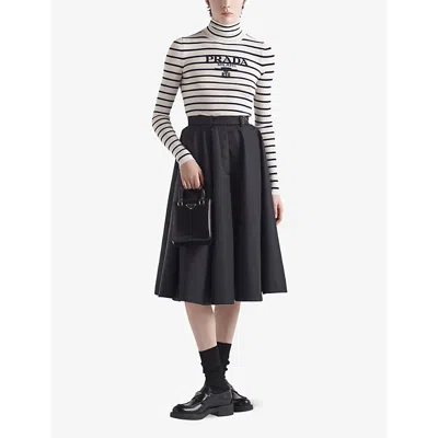 Prada Womens Black Re-nylon Logo-plaque High-rise Pleated Skirt In Black