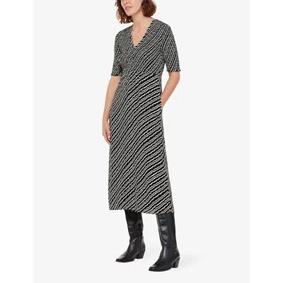 Shop Whistles Women's Black Graphic-print Shirred-bodice Woven Midi Dress