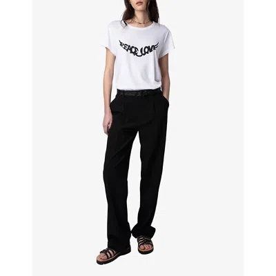 Shop Zadig & Voltaire Zadig&voltaire Women's Blanc 'peace Love'-wings Organic-cotton T-shirt