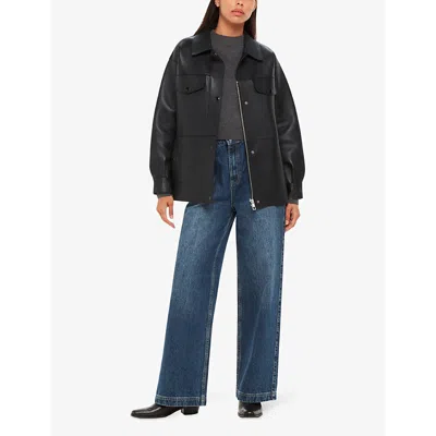 Shop Whistles Women's Black Patch-pocket Leather Jacket
