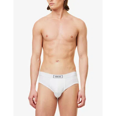 Shop Versace Men's Optical White Logo-waistband Stretch-cotton Briefs
