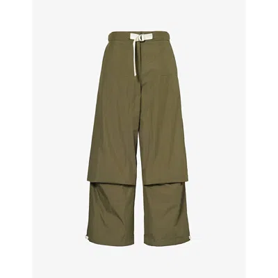 Shop Jil Sander Womens Pickle Folded Straight-leg Mid-rise Drawstring-waist Cotton-blend Trousers